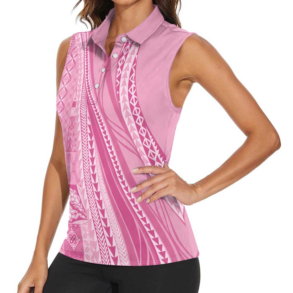 Pasifika Women's Day - Samoa Siapo Malu Tattoo Inspired Women Sleeveless Polo Shirt Pink