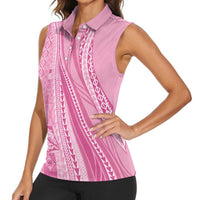 Pasifika Women's Day - Samoa Siapo Malu Tattoo Inspired Women Sleeveless Polo Shirt Pink