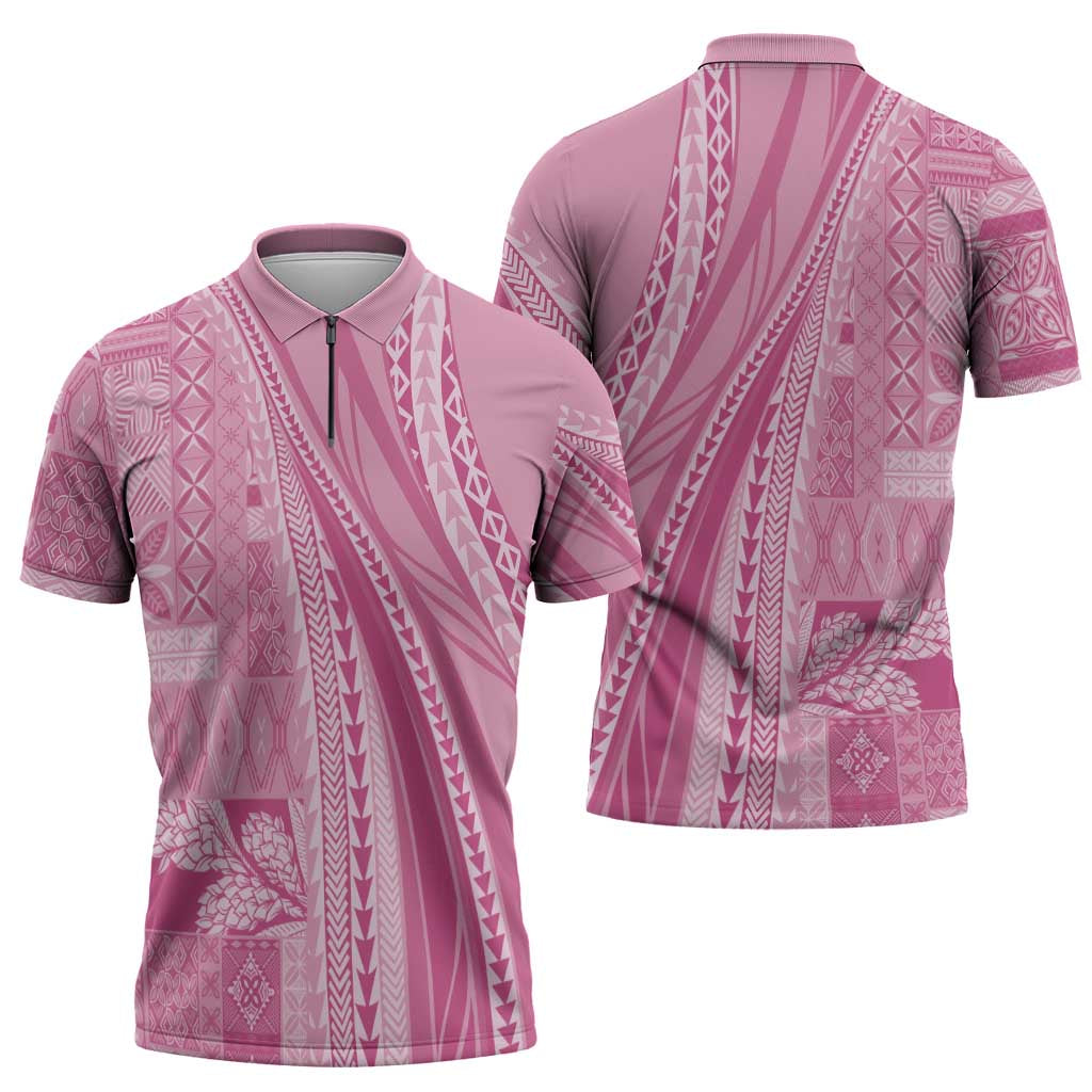 Pasifika Women's Day - Samoa Siapo Malu Tattoo Inspired Zipper Polo Shirt Pink
