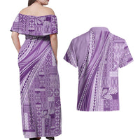 Pasifika Women's Day - Samoa Siapo Malu Tattoo Inspired Couples Matching Off Shoulder Maxi Dress and Hawaiian Shirt Lavender