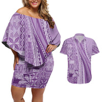 Pasifika Women's Day - Samoa Siapo Malu Tattoo Inspired Couples Matching Off Shoulder Short Dress and Hawaiian Shirt Lavender