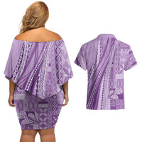 Pasifika Women's Day - Samoa Siapo Malu Tattoo Inspired Couples Matching Off Shoulder Short Dress and Hawaiian Shirt Lavender
