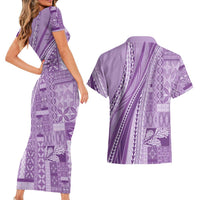 Pasifika Women's Day - Samoa Siapo Malu Tattoo Inspired Couples Matching Short Sleeve Bodycon Dress and Hawaiian Shirt Lavender