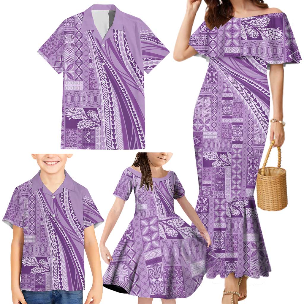 Pasifika Women's Day - Samoa Siapo Malu Tattoo Inspired Family Matching Mermaid Dress and Hawaiian Shirt Lavender LT7 - Polynesian Pride