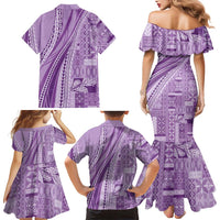 Pasifika Women's Day - Samoa Siapo Malu Tattoo Inspired Family Matching Mermaid Dress and Hawaiian Shirt Lavender LT7 - Polynesian Pride