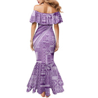 Pasifika Women's Day - Samoa Siapo Malu Tattoo Inspired Family Matching Mermaid Dress and Hawaiian Shirt Lavender LT7 - Polynesian Pride