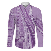 Pasifika Women's Day - Samoa Siapo Malu Tattoo Inspired Family Matching Off The Shoulder Long Sleeve Dress and Hawaiian Shirt Lavender LT7 Dad's Shirt - Long Sleeve Lavender - Polynesian Pride