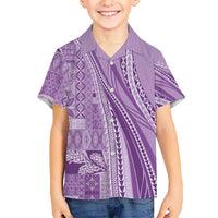 Pasifika Women's Day - Samoa Siapo Malu Tattoo Inspired Family Matching Off The Shoulder Long Sleeve Dress and Hawaiian Shirt Lavender LT7 Son's Shirt Lavender - Polynesian Pride