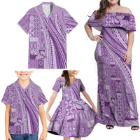 Pasifika Women's Day - Samoa Siapo Malu Tattoo Inspired Family Matching Off Shoulder Maxi Dress and Hawaiian Shirt Lavender LT7 - Polynesian Pride