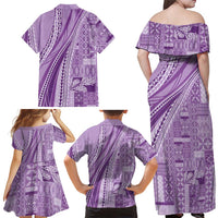 Pasifika Women's Day - Samoa Siapo Malu Tattoo Inspired Family Matching Off Shoulder Maxi Dress and Hawaiian Shirt Lavender LT7 - Polynesian Pride
