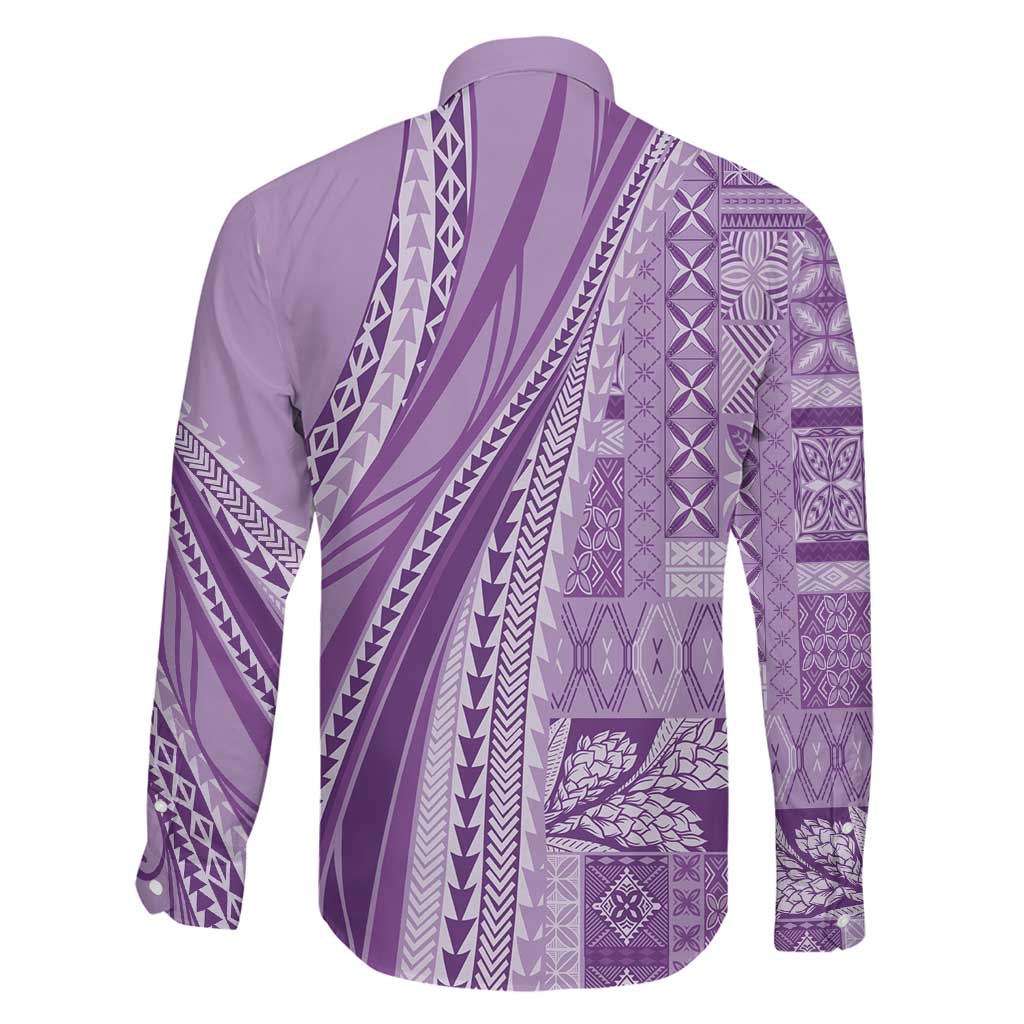 Pasifika Women's Day - Samoa Siapo Malu Tattoo Inspired Family Matching Off Shoulder Maxi Dress and Hawaiian Shirt Lavender LT7 - Polynesian Pride