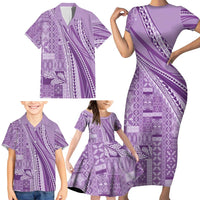Pasifika Women's Day - Samoa Siapo Malu Tattoo Inspired Family Matching Short Sleeve Bodycon Dress and Hawaiian Shirt Lavender LT7 - Polynesian Pride
