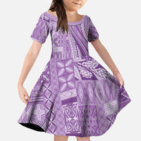 Pasifika Women's Day - Samoa Siapo Malu Tattoo Inspired Family Matching Summer Maxi Dress and Hawaiian Shirt Lavender LT7 Daughter's Dress Lavender - Polynesian Pride