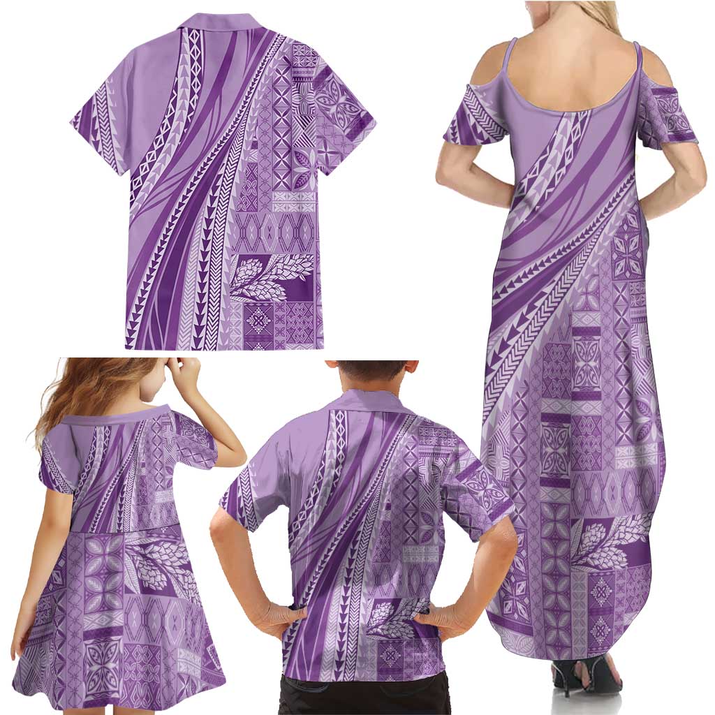 Pasifika Women's Day - Samoa Siapo Malu Tattoo Inspired Family Matching Summer Maxi Dress and Hawaiian Shirt Lavender LT7 - Polynesian Pride