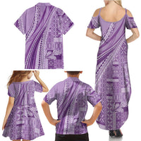Pasifika Women's Day - Samoa Siapo Malu Tattoo Inspired Family Matching Summer Maxi Dress and Hawaiian Shirt Lavender LT7 - Polynesian Pride