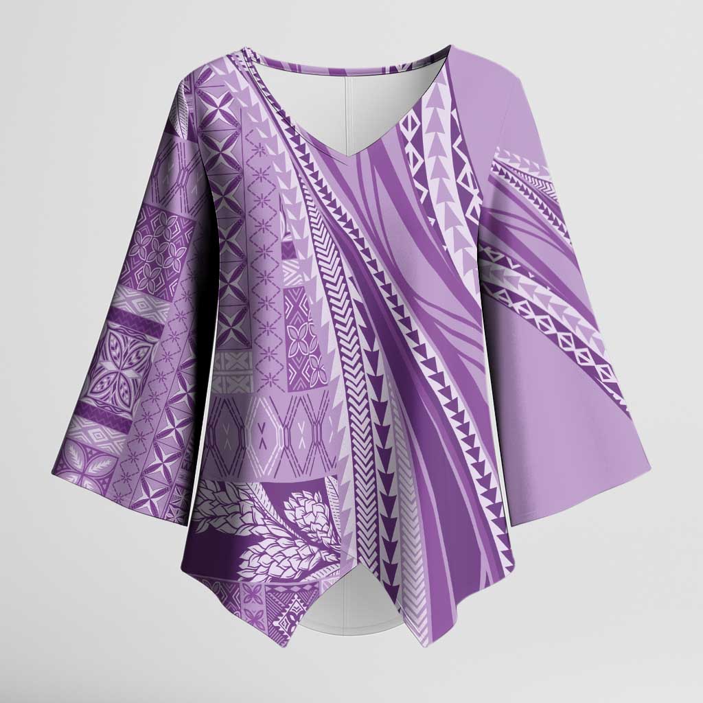 Pasifika Women's Day - Samoa Siapo Malu Tattoo Inspired Kimono Sleeve Blouse Lavender