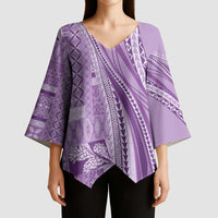Pasifika Women's Day - Samoa Siapo Malu Tattoo Inspired Kimono Sleeve Blouse Lavender