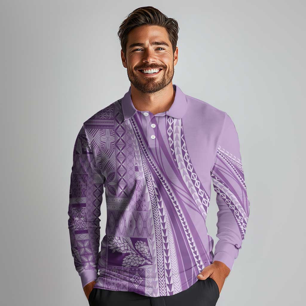 Pasifika Women's Day - Samoa Siapo Malu Tattoo Inspired Long Sleeve Polo Shirt Lavender