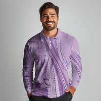 Pasifika Women's Day - Samoa Siapo Malu Tattoo Inspired Long Sleeve Polo Shirt Lavender