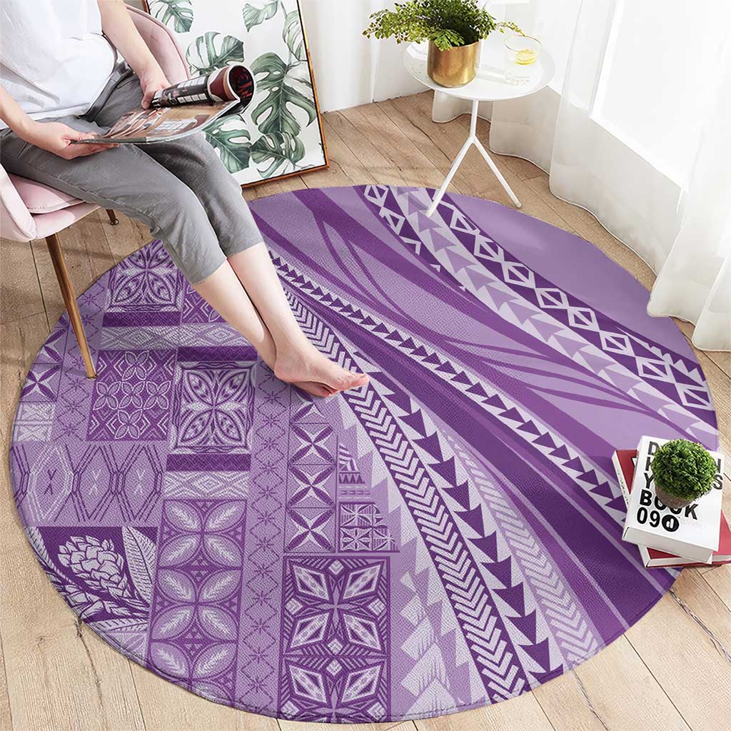 Pasifika Women's Day - Samoa Siapo Malu Tattoo Inspired Round Carpet Lavender