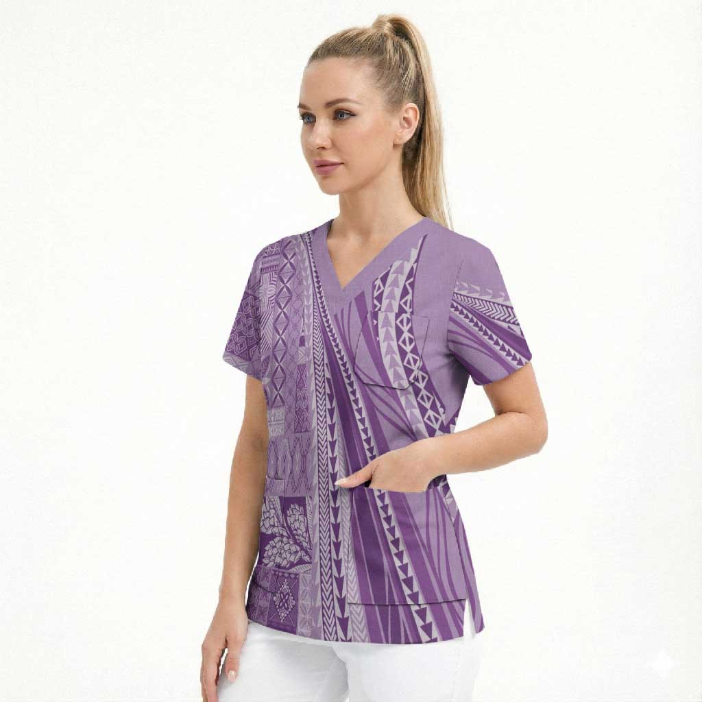 Pasifika Women's Day - Samoa Siapo Malu Tattoo Inspired Scrub Top Lavender