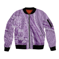 Pasifika Women's Day - Samoa Siapo Malu Tattoo Inspired Sleeve Zip Bomber Jacket Lavender