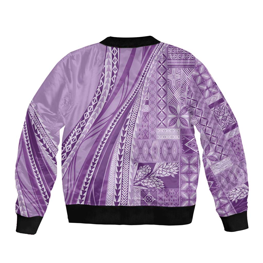 Pasifika Women's Day - Samoa Siapo Malu Tattoo Inspired Sleeve Zip Bomber Jacket Lavender