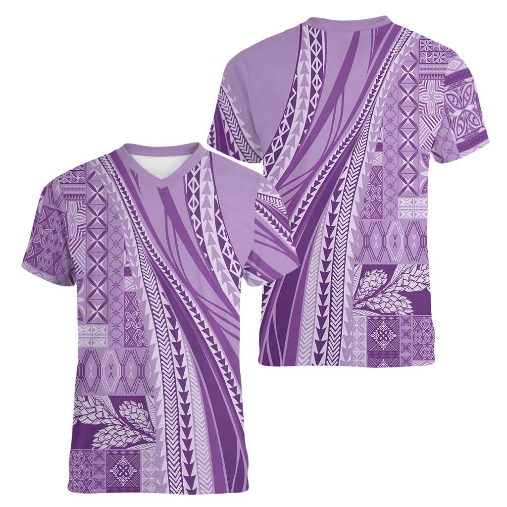 Pasifika Women's Day - Samoa Siapo Malu Tattoo Inspired Women V-Neck T-Shirt Lavender