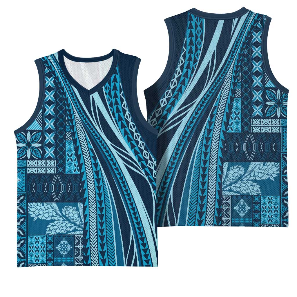 Pasifika Women's Day - Samoa Siapo Malu Tattoo Inspired Basketball Jersey Navy Blue