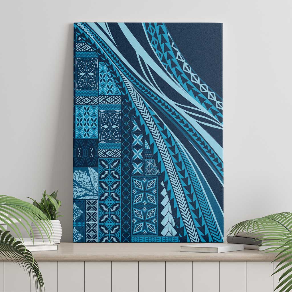 Pasifika Women's Day - Samoa Siapo Malu Tattoo Inspired Canvas Wall Art Navy Blue