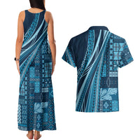 Pasifika Women's Day - Samoa Siapo Malu Tattoo Inspired Couples Matching Tank Maxi Dress and Hawaiian Shirt Navy Blue