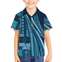 Pasifika Women's Day - Samoa Siapo Malu Tattoo Inspired Family Matching Long Sleeve Bodycon Dress and Hawaiian Shirt Navy Blue LT7 Son's Shirt Navy Blue - Polynesian Pride