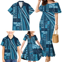 Pasifika Women's Day - Samoa Siapo Malu Tattoo Inspired Family Matching Mermaid Dress and Hawaiian Shirt Navy Blue LT7 - Polynesian Pride