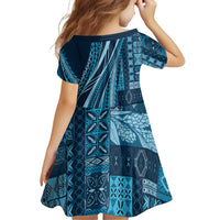 Pasifika Women's Day - Samoa Siapo Malu Tattoo Inspired Family Matching Off The Shoulder Long Sleeve Dress and Hawaiian Shirt Navy Blue LT7 - Polynesian Pride