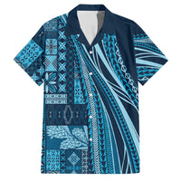 Pasifika Women's Day - Samoa Siapo Malu Tattoo Inspired Family Matching Off The Shoulder Long Sleeve Dress and Hawaiian Shirt Navy Blue LT7 Dad's Shirt - Short Sleeve Navy Blue - Polynesian Pride