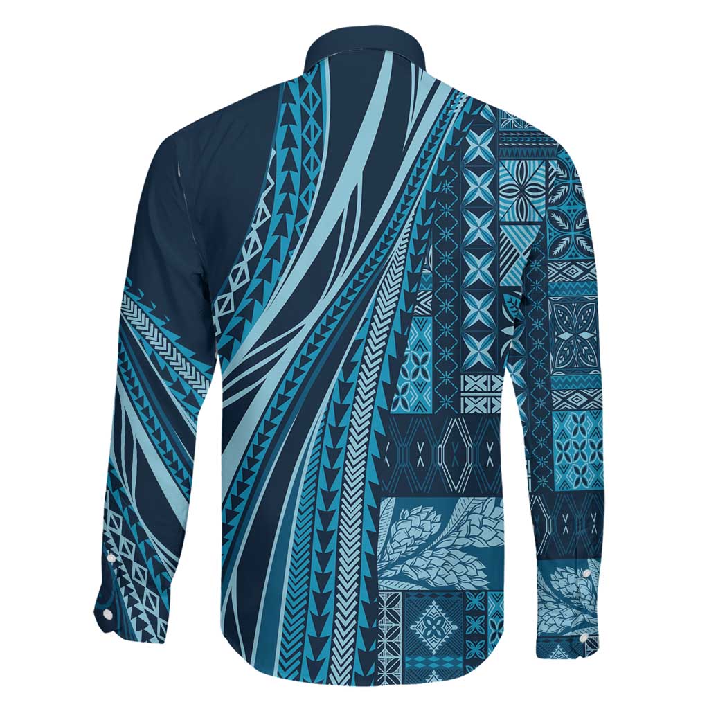 Pasifika Women's Day - Samoa Siapo Malu Tattoo Inspired Family Matching Off The Shoulder Long Sleeve Dress and Hawaiian Shirt Navy Blue LT7 - Polynesian Pride