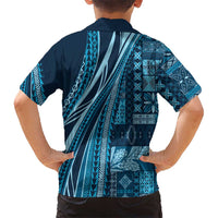 Pasifika Women's Day - Samoa Siapo Malu Tattoo Inspired Family Matching Off Shoulder Short Dress and Hawaiian Shirt Navy Blue LT7 - Polynesian Pride