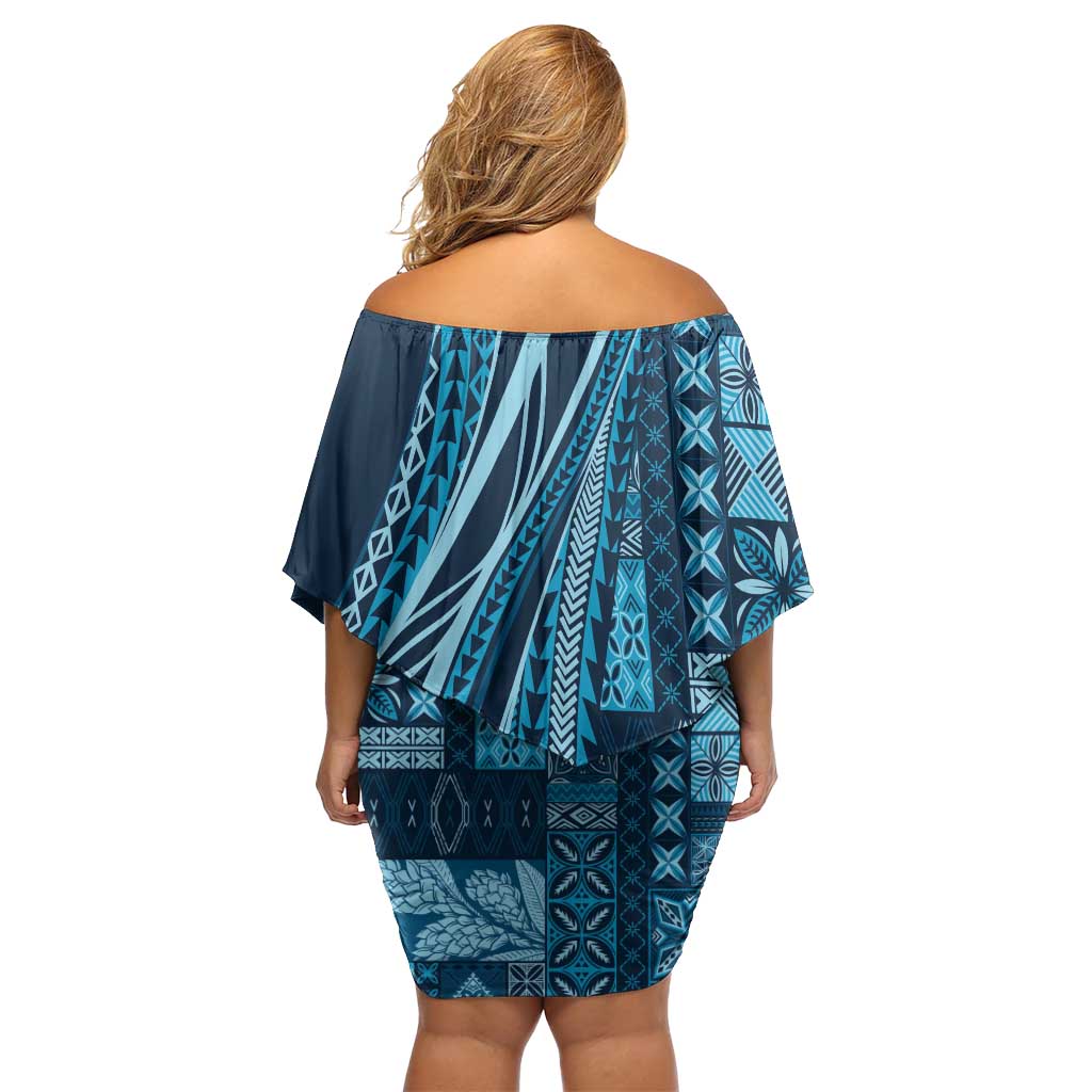 Pasifika Women's Day - Samoa Siapo Malu Tattoo Inspired Family Matching Off Shoulder Short Dress and Hawaiian Shirt Navy Blue LT7 - Polynesian Pride