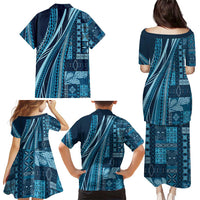 Pasifika Women's Day - Samoa Siapo Malu Tattoo Inspired Family Matching Puletasi and Hawaiian Shirt Navy Blue