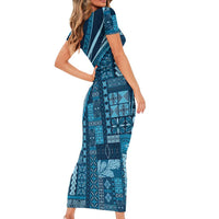 Pasifika Women's Day - Samoa Siapo Malu Tattoo Inspired Family Matching Short Sleeve Bodycon Dress and Hawaiian Shirt Navy Blue LT7 - Polynesian Pride