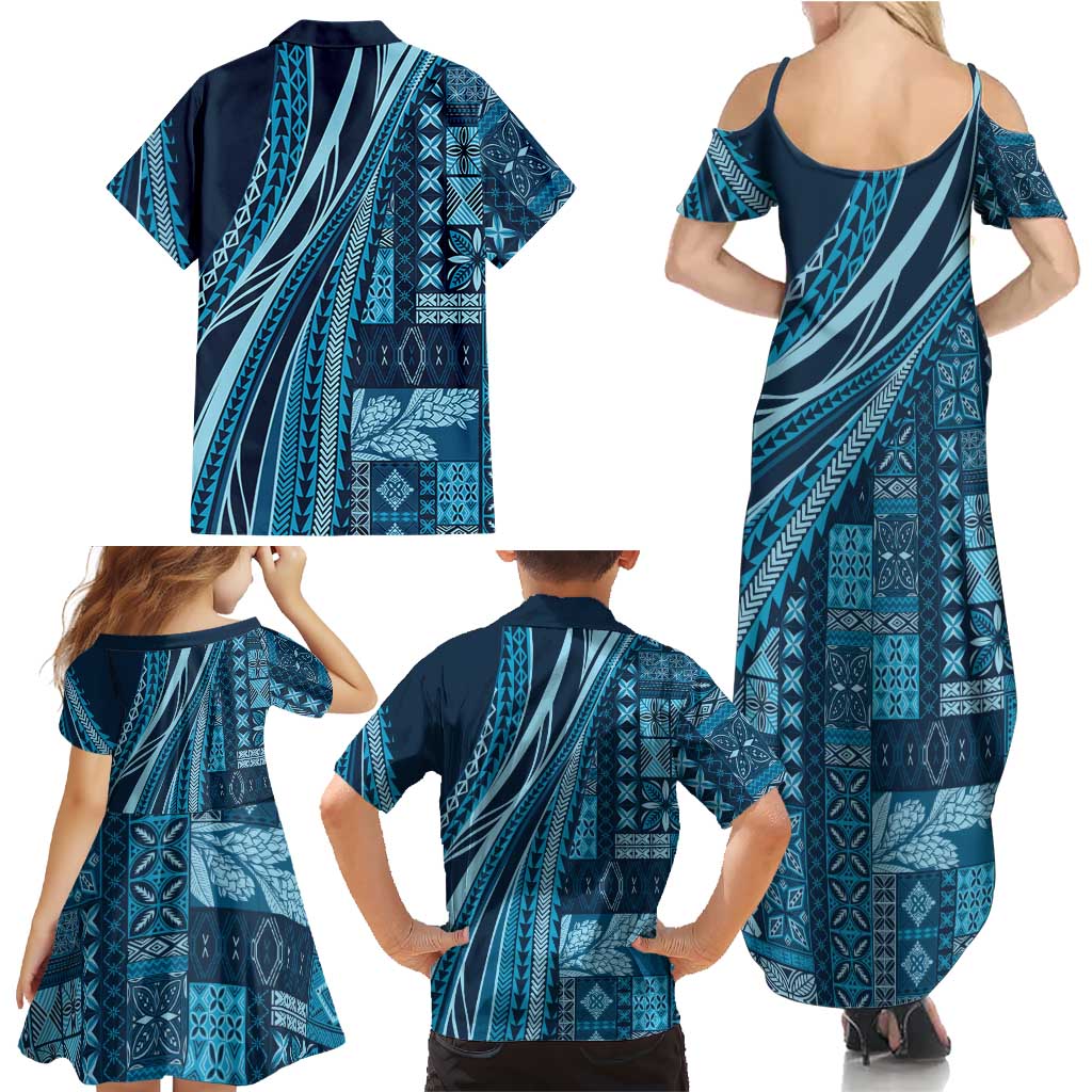 Pasifika Women's Day - Samoa Siapo Malu Tattoo Inspired Family Matching Summer Maxi Dress and Hawaiian Shirt Navy Blue LT7 - Polynesian Pride