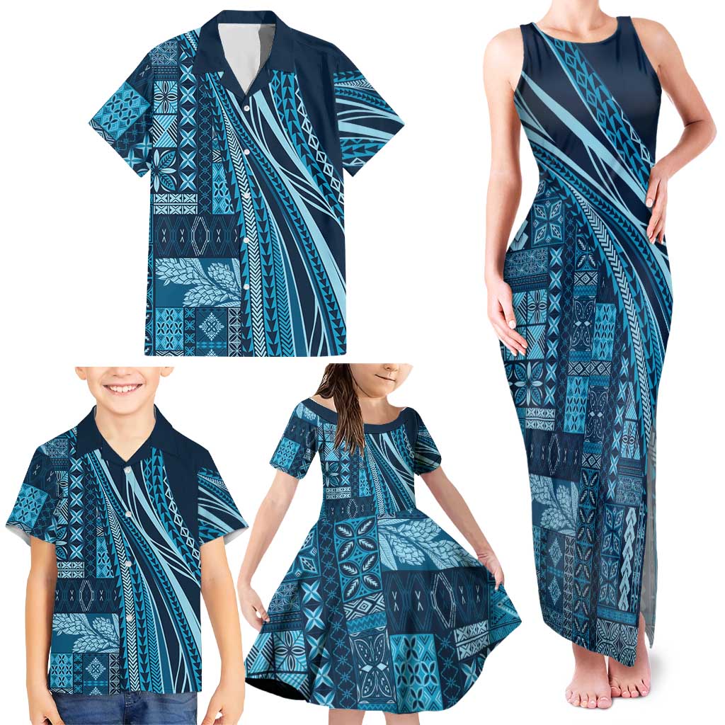 Pasifika Women's Day - Samoa Siapo Malu Tattoo Inspired Family Matching Tank Maxi Dress and Hawaiian Shirt Navy Blue LT7 - Polynesian Pride