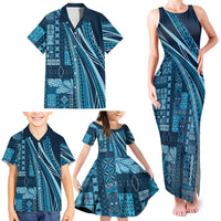 Pasifika Women's Day - Samoa Siapo Malu Tattoo Inspired Family Matching Tank Maxi Dress and Hawaiian Shirt Navy Blue LT7 - Polynesian Pride