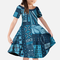 Pasifika Women's Day - Samoa Siapo Malu Tattoo Inspired Kid Short Sleeve Dress Navy Blue