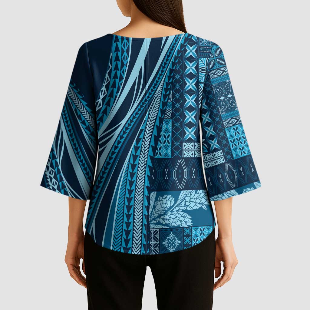 Pasifika Women's Day - Samoa Siapo Malu Tattoo Inspired Kimono Sleeve Blouse Navy Blue