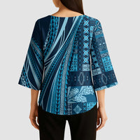 Pasifika Women's Day - Samoa Siapo Malu Tattoo Inspired Kimono Sleeve Blouse Navy Blue