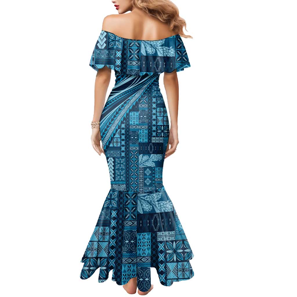 Pasifika Women's Day - Samoa Siapo Malu Tattoo Inspired Mermaid Dress Navy Blue