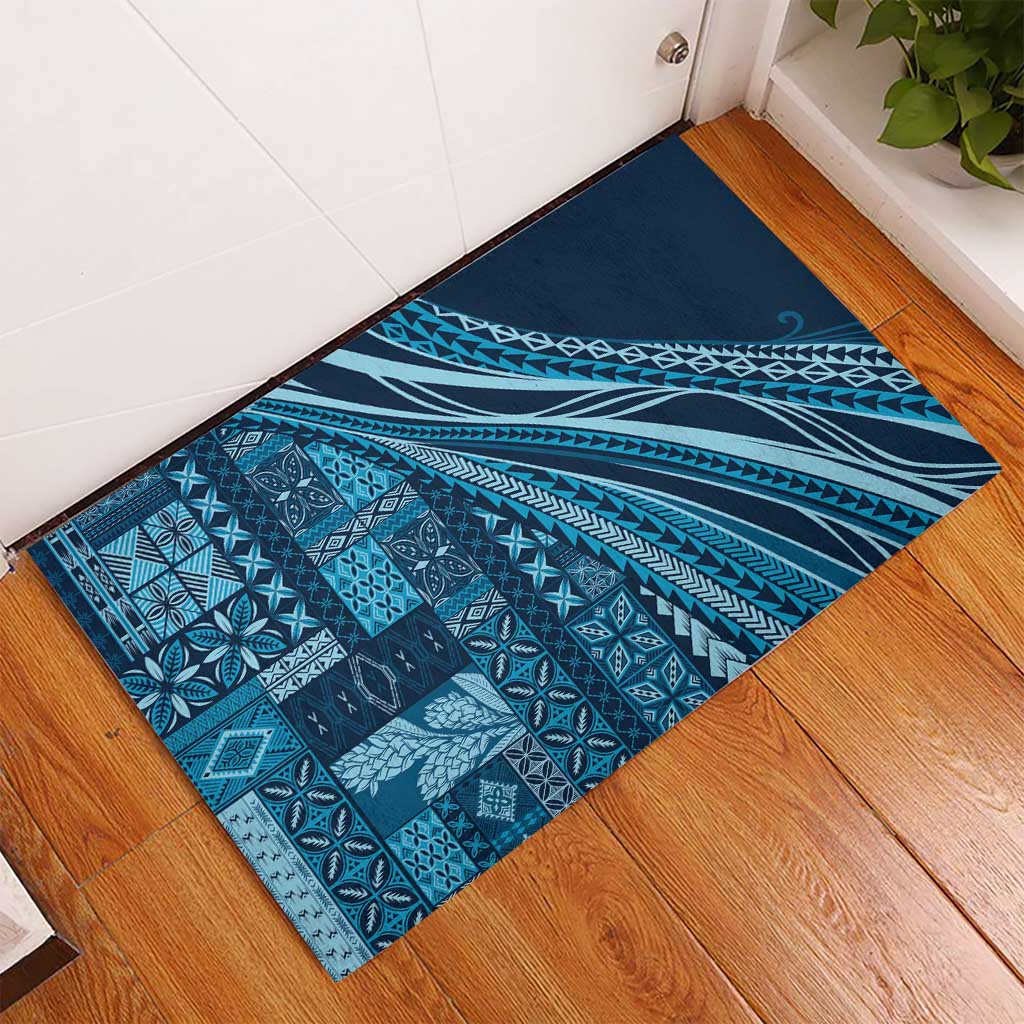 Pasifika Women's Day - Samoa Siapo Malu Tattoo Inspired Rubber Doormat Navy Blue