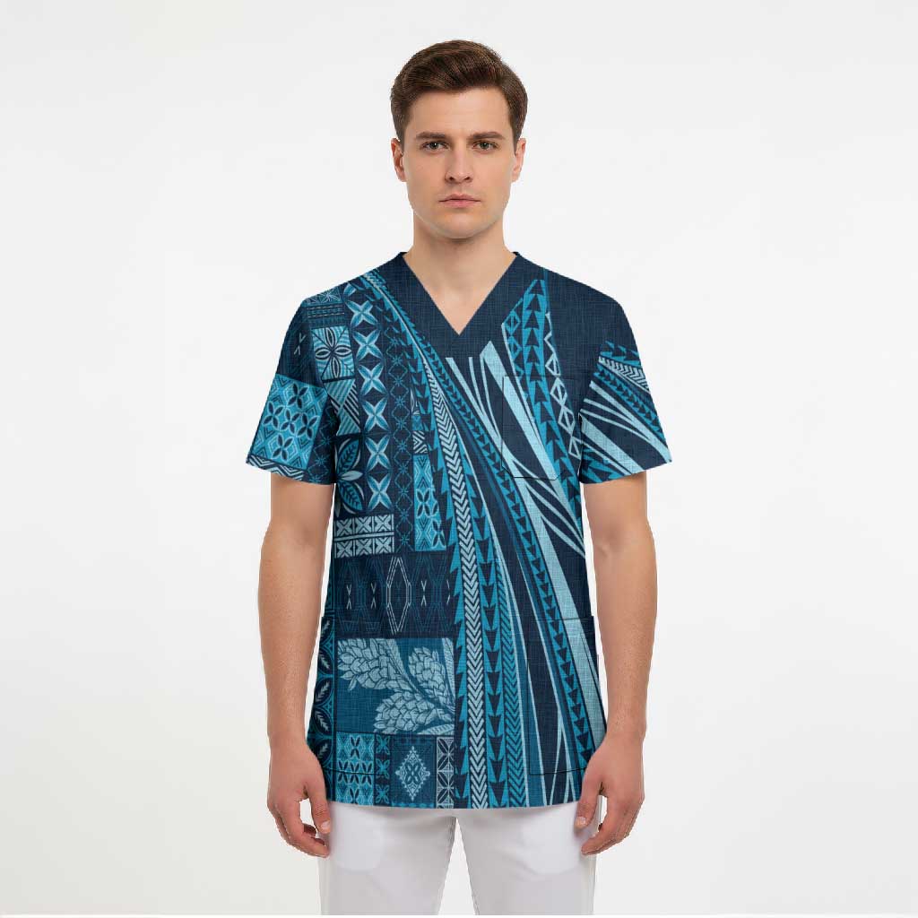 Pasifika Women's Day - Samoa Siapo Malu Tattoo Inspired Scrub Top Navy Blue