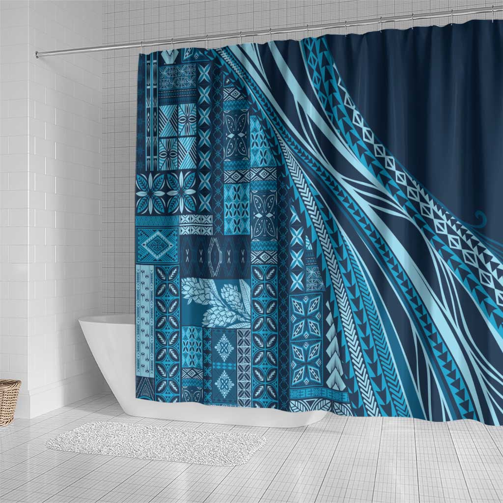 Pasifika Women's Day - Samoa Siapo Malu Tattoo Inspired Shower Curtain Navy Blue